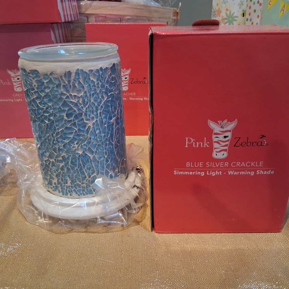 Pink Zebra Blue Silver Crackle Wax Warmer